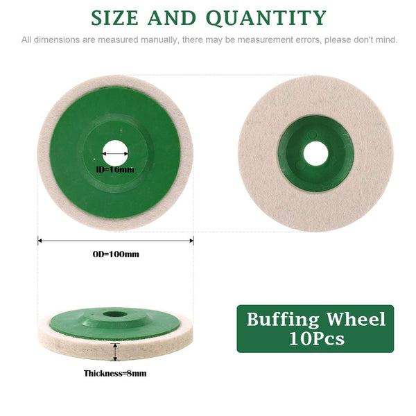 Keadic 10Pcs 4 Inch Round Wool Felt Disc Wheel Pad, Wool Polishing Wheel Disc, 100mm Wool Felt Disc Polishing Buffing Wheel Pad for Metal Aluminum