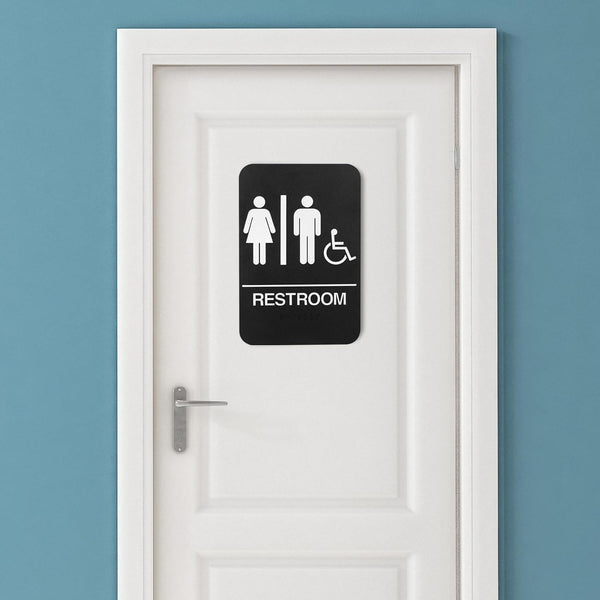 Self-Adhesive Business Restroom Sign,Ada Compliant Braille Unisex Bathroom Sign,Public Restroom Sign,Size: 9" X 6"(Unisex Handicap).