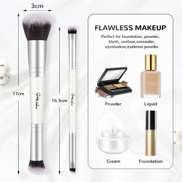 START MAKERS 2-in-1 Makeup Brushes Dual-ended Contouring Foundation Brush 2 Pack Concealer Brush Face Eyebrow Eyeshadow Brush for Liquid, Powder,