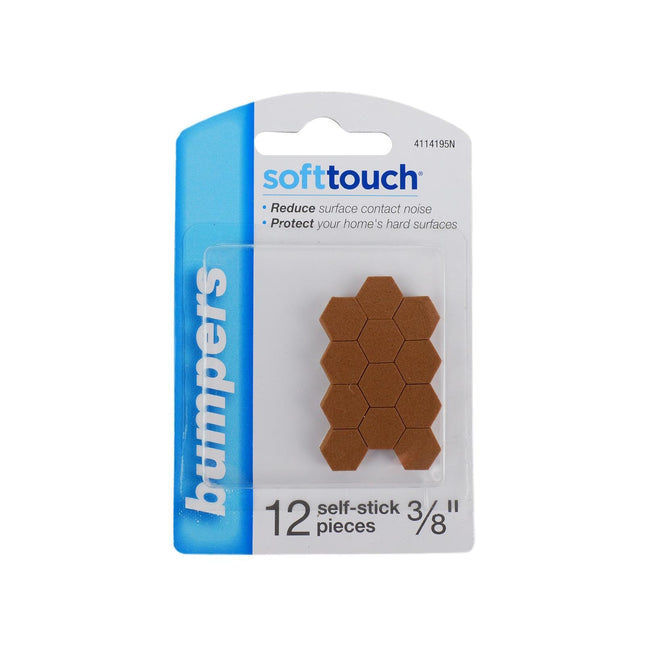 SoftTouch 3/8" Hexagon Self-Stick Noise Dampening Foam Cabinet Bumpers, 12 Pack,
