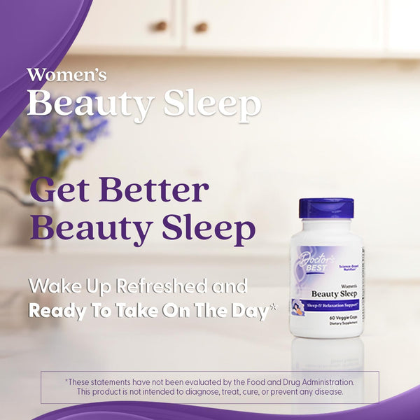Doctor'S Best Womens Beauty Sleep with Magnesium, Theanine, Melatonin, Sleep & Relaxation Support, Non-Gmo, Gluten Free, Soy Free, Vegan 60 Veggie