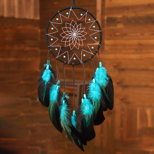 Blue Dream Catchers Handmade, Boho Traditional Circular Net for Wall Hanging Decor, Bedroom Kids, Home Decoration, Art O