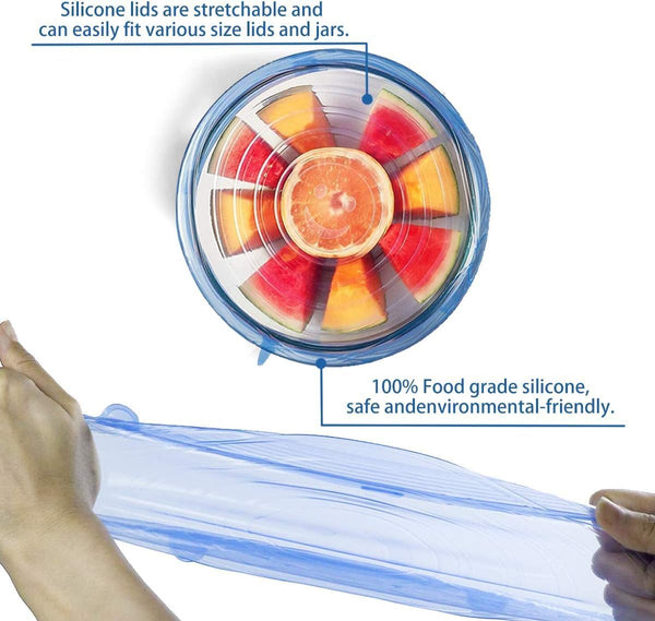 Silicone Stretch Lids,Durable & Eco-Friendly Elastic Lids Blue Lids-12pack
