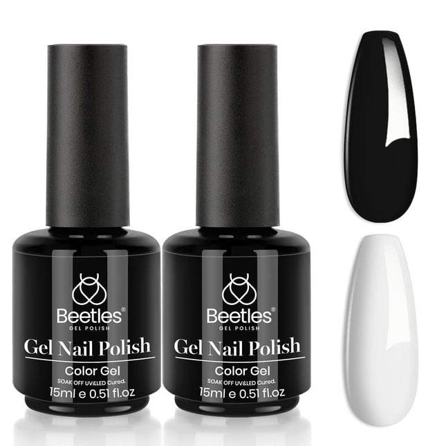 Beetles Gel Polish White Gel Polish and Black Gel Polish Kit 2 Pcs 15Ml Black an
