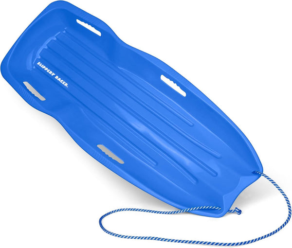 Slippery Racer Downhill Xtreme Flexible Adults and Kids Plastic Toboggan Snow Sled for up to 2 Riders with Pull Rope and Handles 2 PACK RED/GREEN