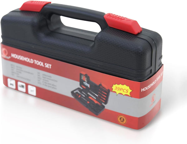 Hantinstom 39-Piece Household Tools Kit Essential Home Repair Set with Plastic Toolbox Ideal for College Students, Home Use & More 39pcs-RED