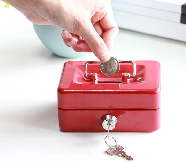 Small Cash Box with Lock and Slot - Jssmst Metal Coin Bank Piggy Bank for Adults and Kids, Red(SMCB0303N) Red XS(4.92")-slot