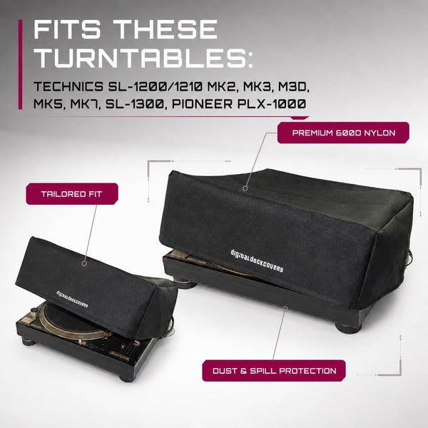TECHNICS Turntable Dust Cover for SL-1200/SL-1210 & Pioneer PLX-1000 | Record Player Protector, Water Resistant, Antistatic, Black Premium Fabric,