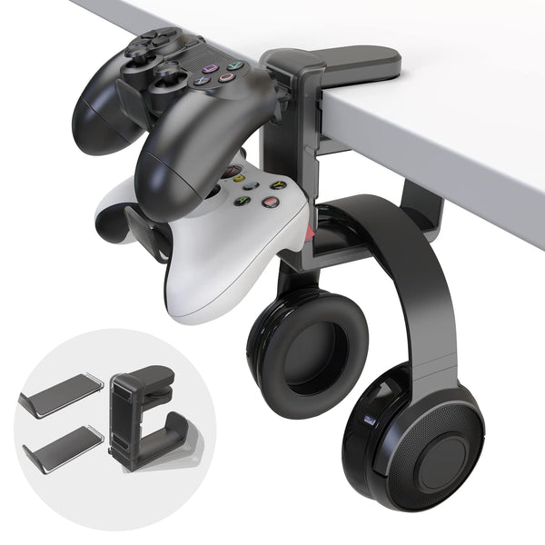 3-in-1 Headset&Controller Holder - EURPMASK Upgraded PC Gaming Headset Stand, Adjustable Clamp-on Headphone Holder,Headphone Controller Hook Under