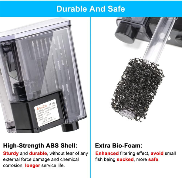 DaToo Aquarium Hang On Filter Small Fish Tank Hanging Filter Power Waterfall Filtration System DTXP-03B (3 to 10 gallons)