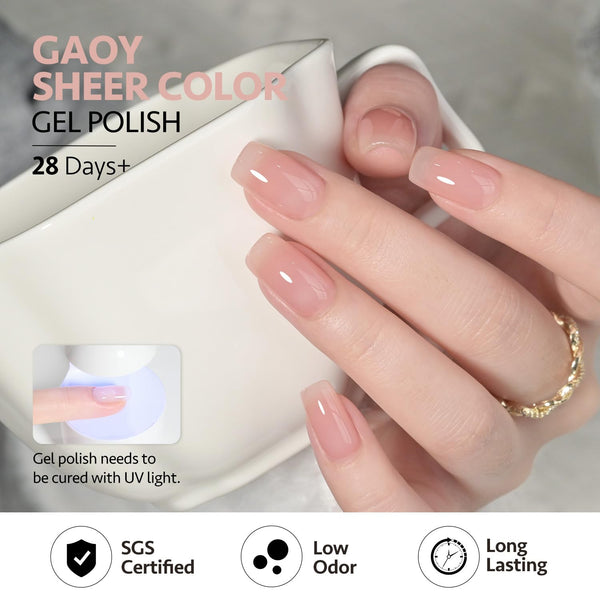 GAOY Jelly Nude Gel Nail Polish Set, 6 Transparent Colors Sheer Red Pink Brown Soak Off UV Light Cure Gel Polish Kit for Salon and Nail Art DIY at