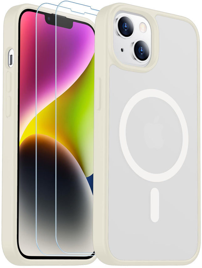 SPIDERCASE Designed for Iphone 13/14 Case, Magnetic Translucent with 2PCS Tempered Glass Screen Protector Anti-Fingerpri