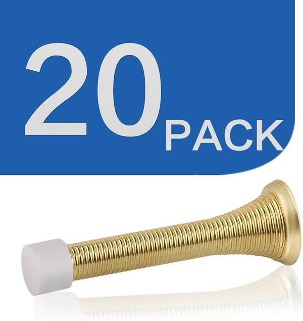 HOMOTEK 20 Pack Spring Door Stopper with Rubber Bumper 3-1/8" Flexible Spring Heavy Duty Wall Door Stop Low Mounted Door Bumper for Home (Bright