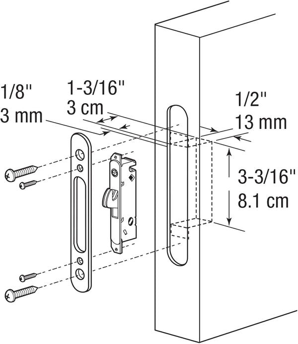 Prime-Line E 2164 Mortise Lock, 4-5/8 In. Steel, 45 Degree Keyway, Round Faceplate, Spring-Loaded (Single Pack), Metallic 4-5/8 in. Metallic