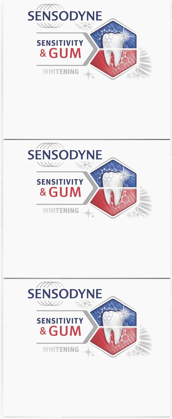 Sensodyne Sensitivity & Gum Whitening Toothpaste, Toothpaste for Sensitive Teeth & Gum Problems, 3.4 Ounces (Pack of 3)