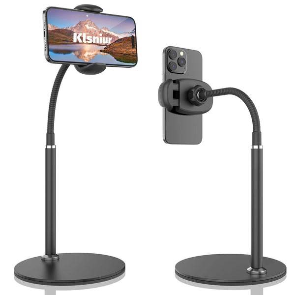 Cell Phone Stand, Adjustable Height & Angle Gooseneck Stand for Desk Flexible Arm Universal Holder, Aluminum Alloy Desktop Recording Compatible