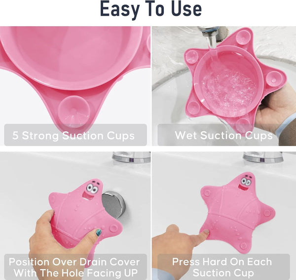 Bathtub Overflow Drain Cover with 5 Suction Cups, Pink | Adds 3-4 Inches of Water Depth, Starfish-Shaped Silicone Bath Tub Drain Plug