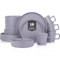Stone Lain Cleo Stoneware 16-Piece Modern Dinnerware Set, Plates and Bowls, Light Gray, Service for 4, Microwave & Dishwasher Safe Dinnerware Set