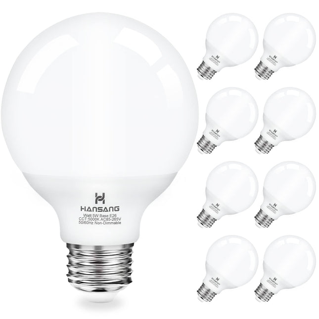 Hansang Vanity Light Bulb 5000K Daylight 8 Pack G25 LED Globe Light Bulb for Bat