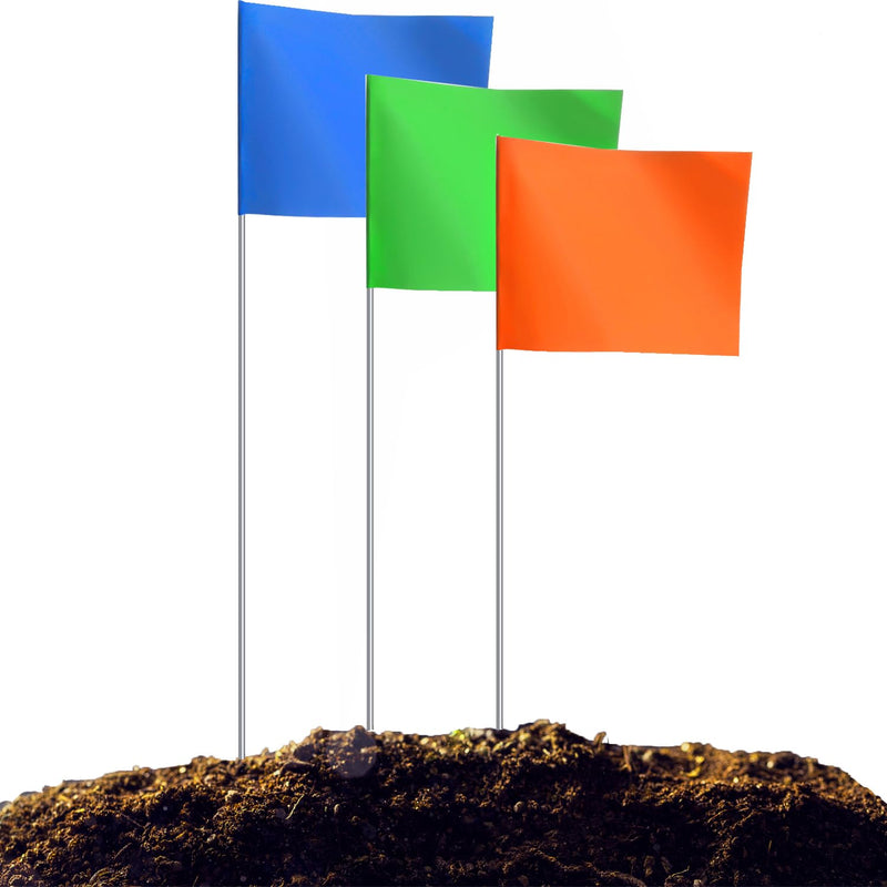Zozen 100Pack Marking Flags, 60Orange&20Green&20Blue,15x4x5 Inch Lawn Flags | Writable Yard Flags for Lawn & Irrigation & Landscape & Sprinkler &