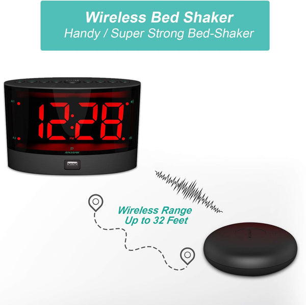 ANJANK Extra Loud Alarm Clock for Heavy Sleepers, Wireless Bed Shaker, Vibrating Dual Alarm, Deaf and Hearing-Impaired, Adjustable