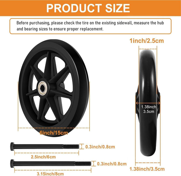 4 Pack 6 Inch Solid Replacement Wheels - Environmentally Friendly Rubber Material, Wear-Resistant PU Tires, Anti-Slip, and Durable ABS Wheel Hub -