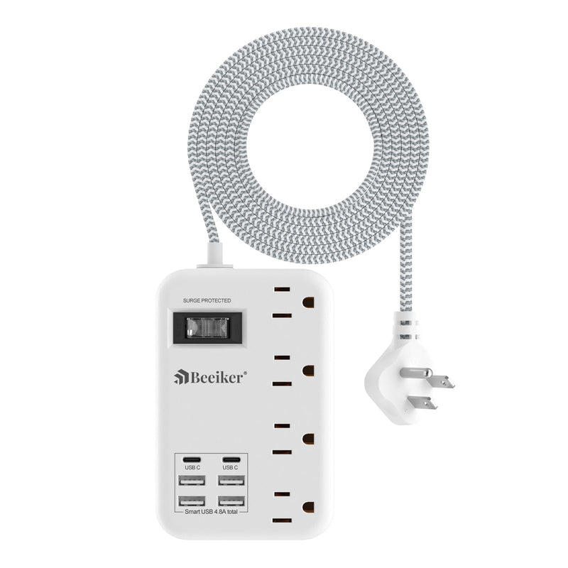 6 USB Travel Power Strip,4 Outlets,5Ft Extension Cord,Surge Protector,13A | 2 USB C,6 USB Charging Station,5Ft Braided Extension Cord,Surge