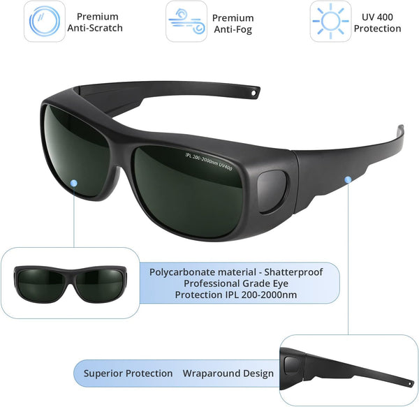 IPL Laser Safety Glasses 200nm-2000nm Protective Goggles for Laser Hair Removal and Cosmetology Black