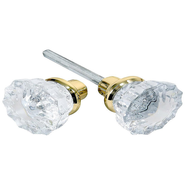 Mortise Lock Crystal Glass Door Knob Replacement Set, Brass Finish Base