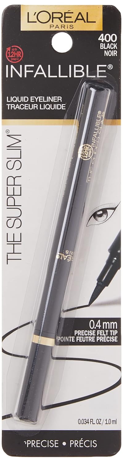 L'Oreal Paris Makeup Infallible Super Slim Long-Lasting Liquid Eyeliner, Ultra-Fine Felt Tip, Quick Drying Formula, Glides on Smoothly, Black,