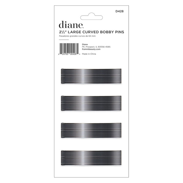 Diane 2.5” Curved Black Bobby Pins, Large Flat Hair Pins with Ball Tips for Long & Thick Hair, Updos, Flyaways, Protective Hairstyles & Doobie
