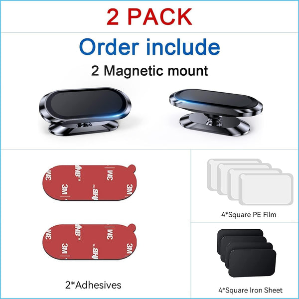 【2-Pack】 Magnetic Phone Holder for car, [ Super Strong Magnet][ with 4 Metal Plate ] iPhone Magnetic CarMount for Cell Phone, [ 360° Rotation ]