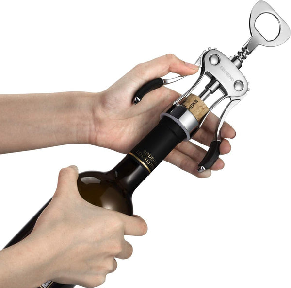 Beneno Wine Opener, Zinc Alloy Premium Wing Corkscrew with Multifunctional Bottles Opener, Sharp Wine Corkscrew with Ergonomic Non-Slip Wing