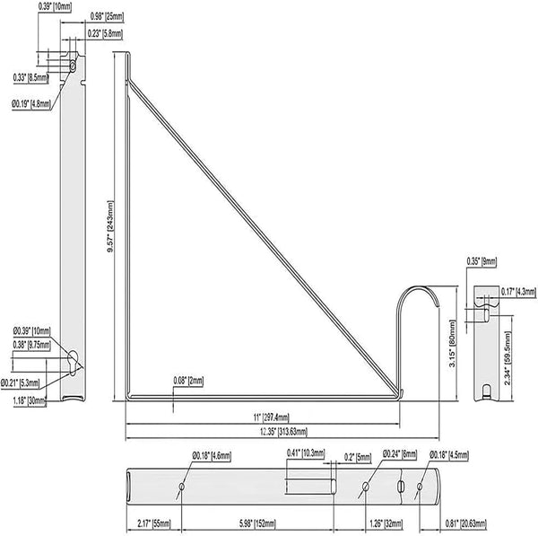 Heavy Duty Closet Shelf Rod Brackets 11x9.5in, Wall Mounted 250lbs Capacity | 10 Pack Steel Shelf Brackets with Rod Support for Hanging Clothes,
