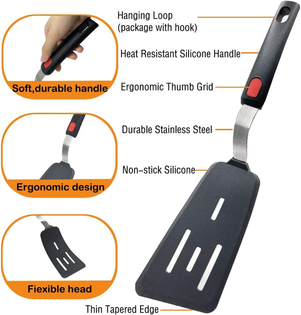 Silicone Spatula Turner, 4-Pack Spatulas 600Â°F Heat Resistant Set for Nonstick Cookware, Kitchen Cooking Utensils BPA Free Rubber Egg, Crepe,