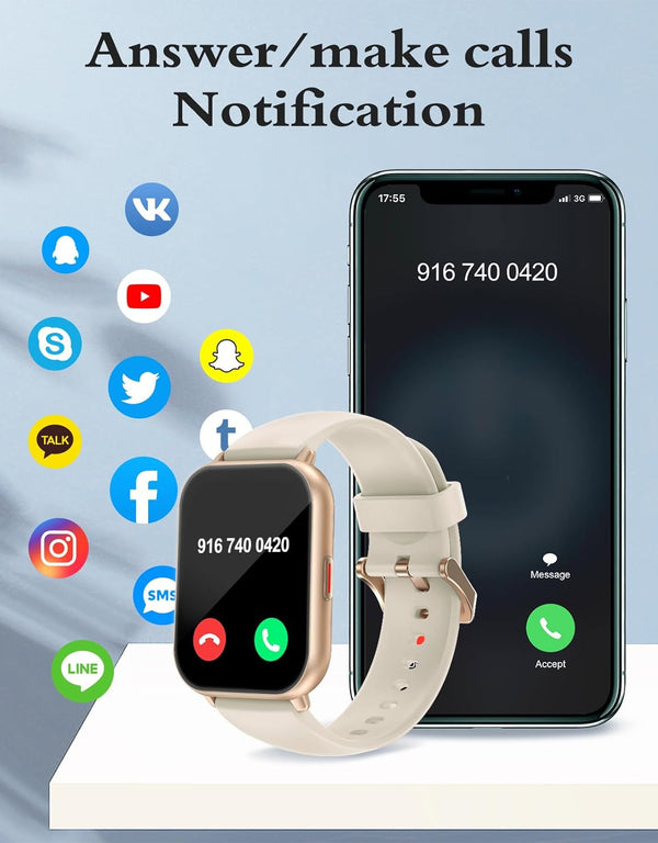 RUIMEN Smart Watches for Women Men (Answer/Make Calls), 1.8" Smartwatch for Ios/Android Phones, Fitness Tracker Heart Rate/Sleep Monitor Digital