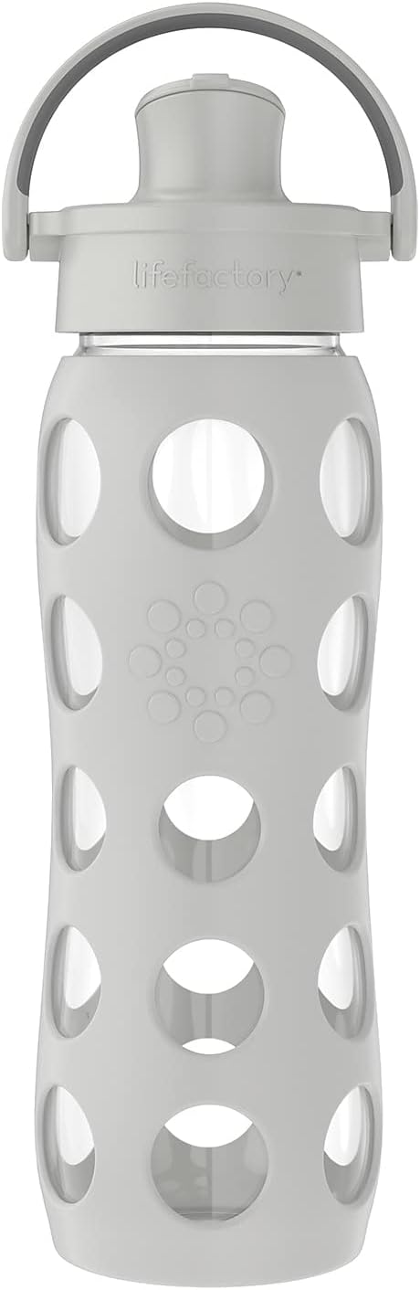 Lifefactory 22-Ounce Active Flip Cap Glass Water Bottle, 22Oz, Cool Grey