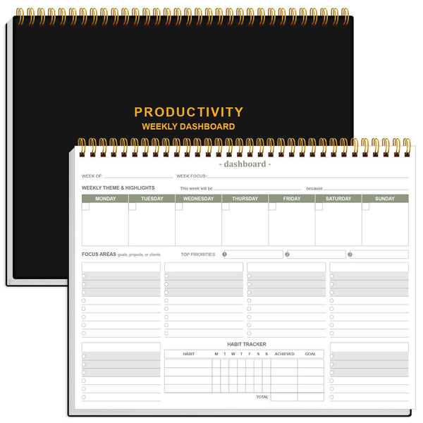 Weekly Productivity Dashboard - 8.5" x 11" Dashboard Desk Notepad Has 6 Focus Areas to List Tasks for Goals, Projects, Clients, Academic or