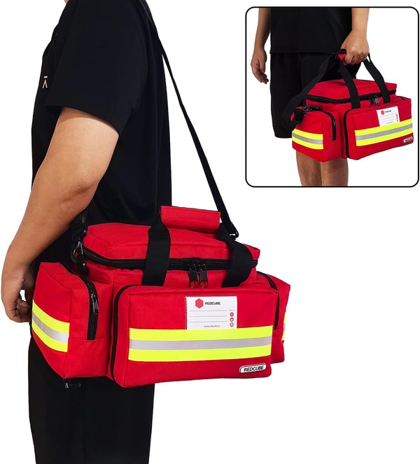 REDCUBE Emergency Bag - First Aid Bags Empty - First Responder Bag for Trauma, Professional Multiple Compartment Kit Carrier For Emergency Medical