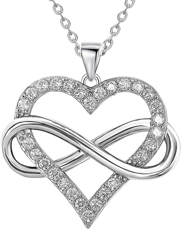 JES & JANI Infinity Heart Necklace for Women, Love Heart Pendant with Cubic Zirconia and Infinity Necklace for Girlfriend Contemporary