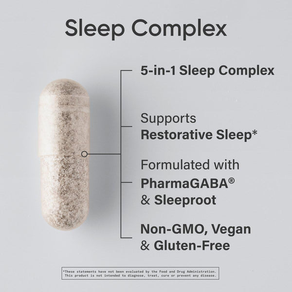 Sports Research® Sleep Complex- Melatonin-Free Vegan Capsules - with Valerian Root, GABA, L-Theanine, Magnesium & 5-HTP - 30 Servings