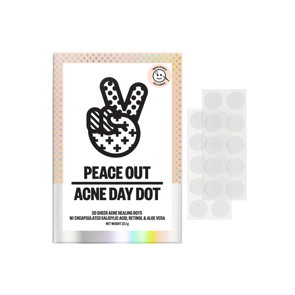 PEACE OUT Acne Day Dot Sheer Hydrocolloid Pimple Patches, Invisible Acne Spot Patches with Encapsulated Salicylic Acid, Retinol, and Aloe Vera, 20