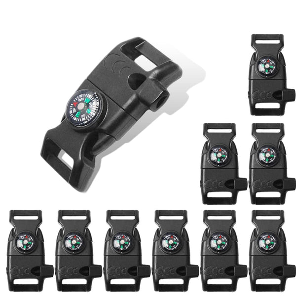 CooBigo 5/8" Compass Whistle Buckle Plastic Paracord Bracelet Outdoor Camping Emergency Survival Travel Kits 10pcs 5/8 Inch Black