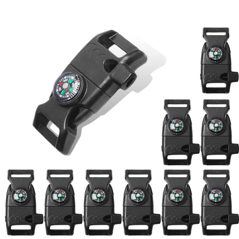 CooBigo 5/8" Compass Whistle Buckle Plastic Paracord Bracelet Outdoor Camping Emergency Survival Travel Kits 10pcs 5/8 Inch Black