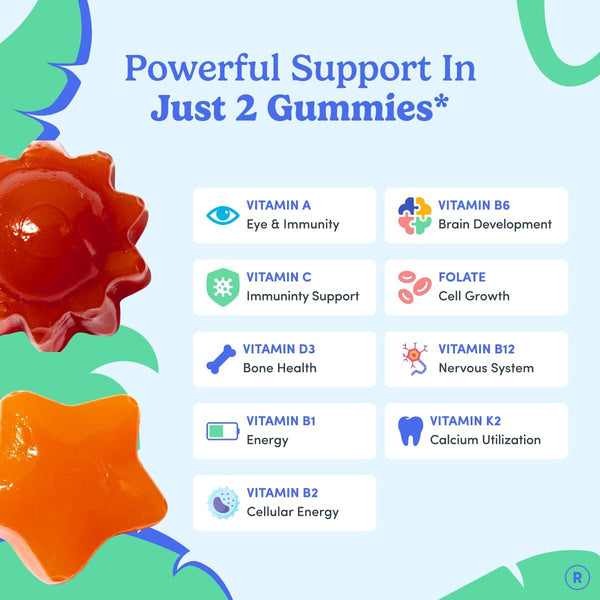 First Day Kids Multivitamin Gummies - Multivitamin for Kids Ages 4+, Delicious Strawberry & Orange, Beta Carotene, Fruit & Vegetables - Childrens