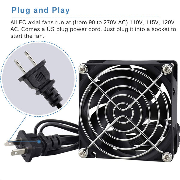 GDSTIME EC AXIAL 8025, Muffin Fan 110V 115V 120V 220V 240V AC 80Mm X 25Mm Small Brushless Cooling Fan with Switch Power Cord for DIY Ventilation