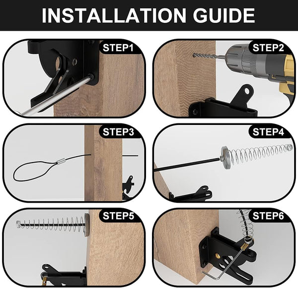 skysen Self Locking Fence Gate Latch Carbon Steel Black/Lock Post Mount with Stainless Steel Spring Cable Pull(JLXSDS-1)