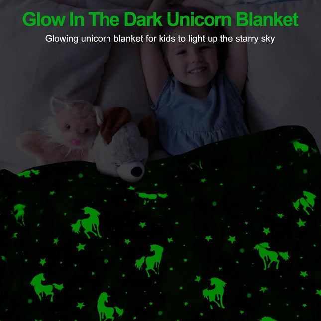 Unicorn Glow in the Dark Blanket for Girls/Kids Age 3-12, Soft Fleece Throw - 40