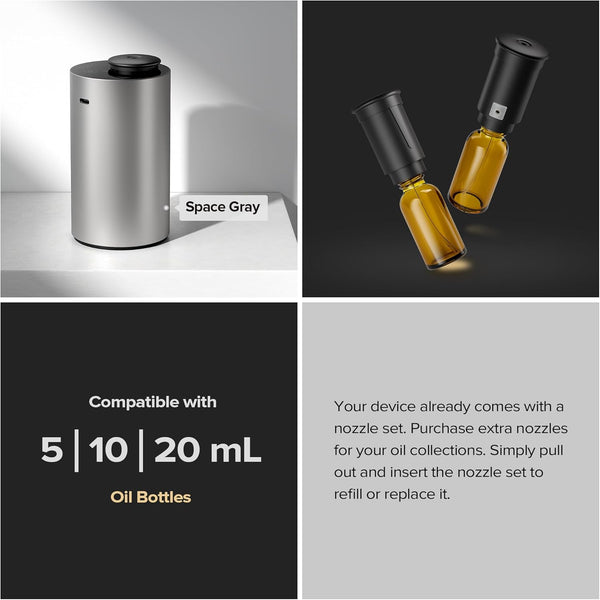Waterless Essential Oil Diffuser for Home Aromatherapy Scent Diffusers with 3 Countdown Timer Settings or Timer-Off, 3 Mist Levels for Car Room