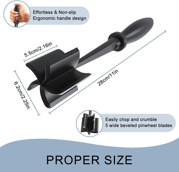 Meat Chopper, 5 Curve Blades Ground Beef Masher, Heat Resistant Meat Masher Tool for Hamburger Meat, Ground Beef, Turkey and More, Nylon Hamburger